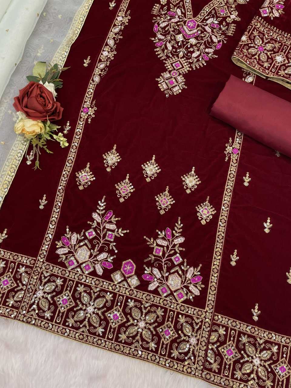 Ynf Velvet RIN131 TAWAKKAL 1320 Suits & Dresses Wholesale Unstitched Suits Velvet Suits Embroidery Suits Semi Stitched Suits Manufacturer- Kapda Export