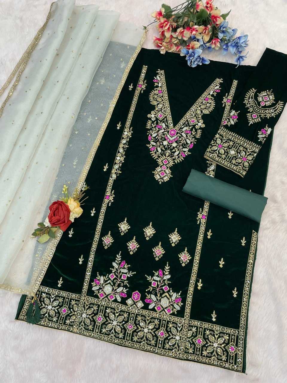 Ynf Velvet RIN131 TAWAKKAL 1320 Suits & Dresses Wholesale Unstitched Suits Velvet Suits Embroidery Suits Semi Stitched Suits Manufacturer- Kapda Export