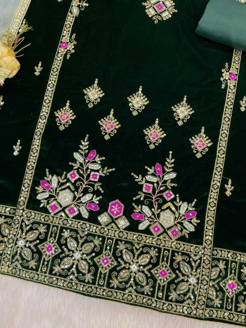 Ynf Velvet RIN131 TAWAKKAL 1320 Suits & Dresses Wholesale Unstitched Suits Velvet Suits Embroidery Suits Semi Stitched Suits Manufacturer- Kapda Export
