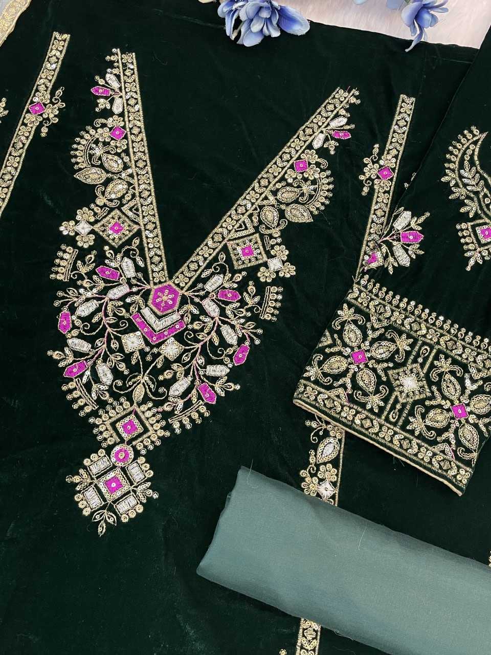 Ynf Velvet RIN131 TAWAKKAL 1320 Suits & Dresses Wholesale Unstitched Suits Velvet Suits Embroidery Suits Semi Stitched Suits Manufacturer- Kapda Export