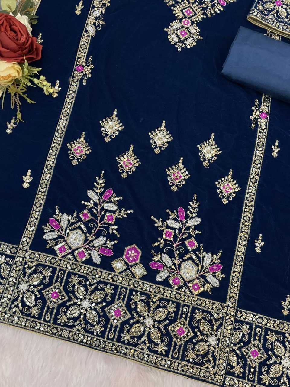 Ynf Velvet RIN131 TAWAKKAL 1320 Suits & Dresses Wholesale Unstitched Suits Velvet Suits Embroidery Suits Semi Stitched Suits Manufacturer- Kapda Export