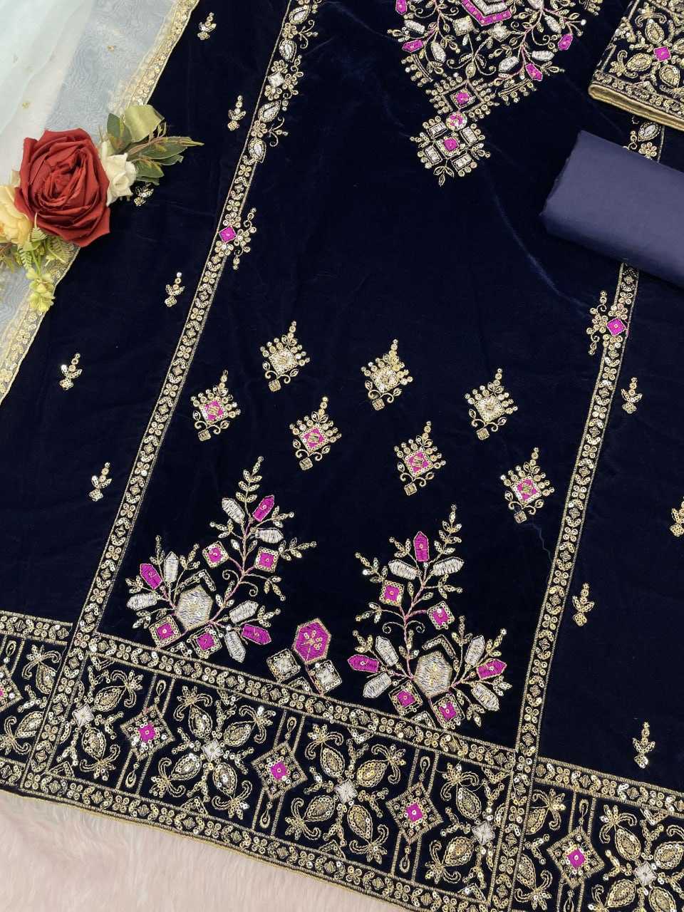 Ynf Velvet RIN131 TAWAKKAL 1320 Suits & Dresses Wholesale Unstitched Suits Velvet Suits Embroidery Suits Semi Stitched Suits Manufacturer- Kapda Export