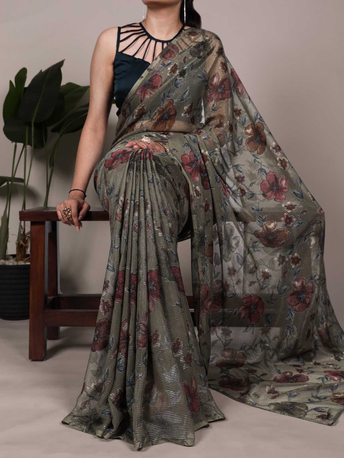 Ynf Brass KESH530 KAMLA Sarees Wholesale Printed Sarees Brasso Sarees Floral Sarees Manufacturer- Kapda Export