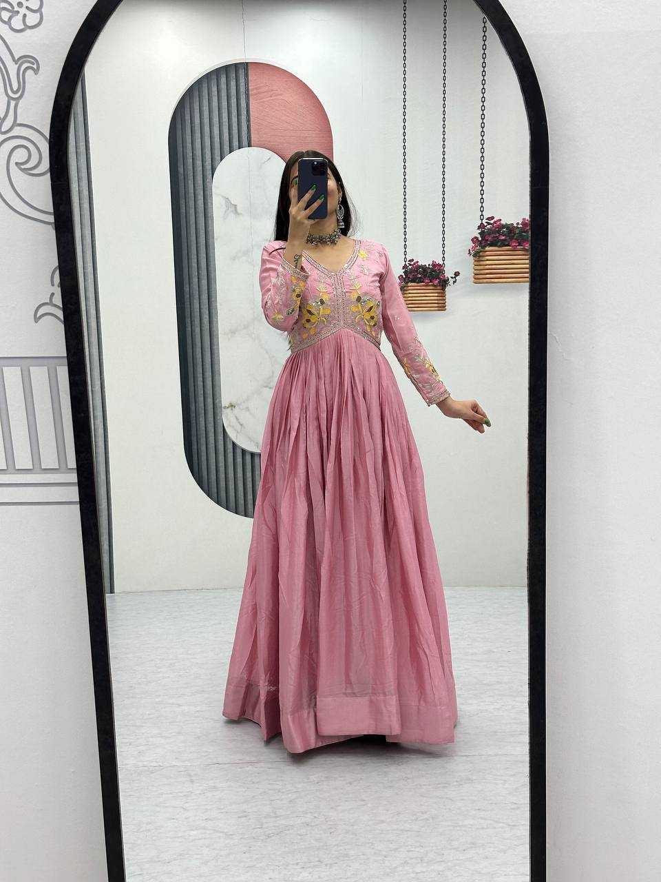 Ynf Chinon KESH496 542 Gowns Festive Collections Wholesale Embroidery Gowns Party Wear Gowns Fit And Flare Gowns Manufacturer- Kapda Export