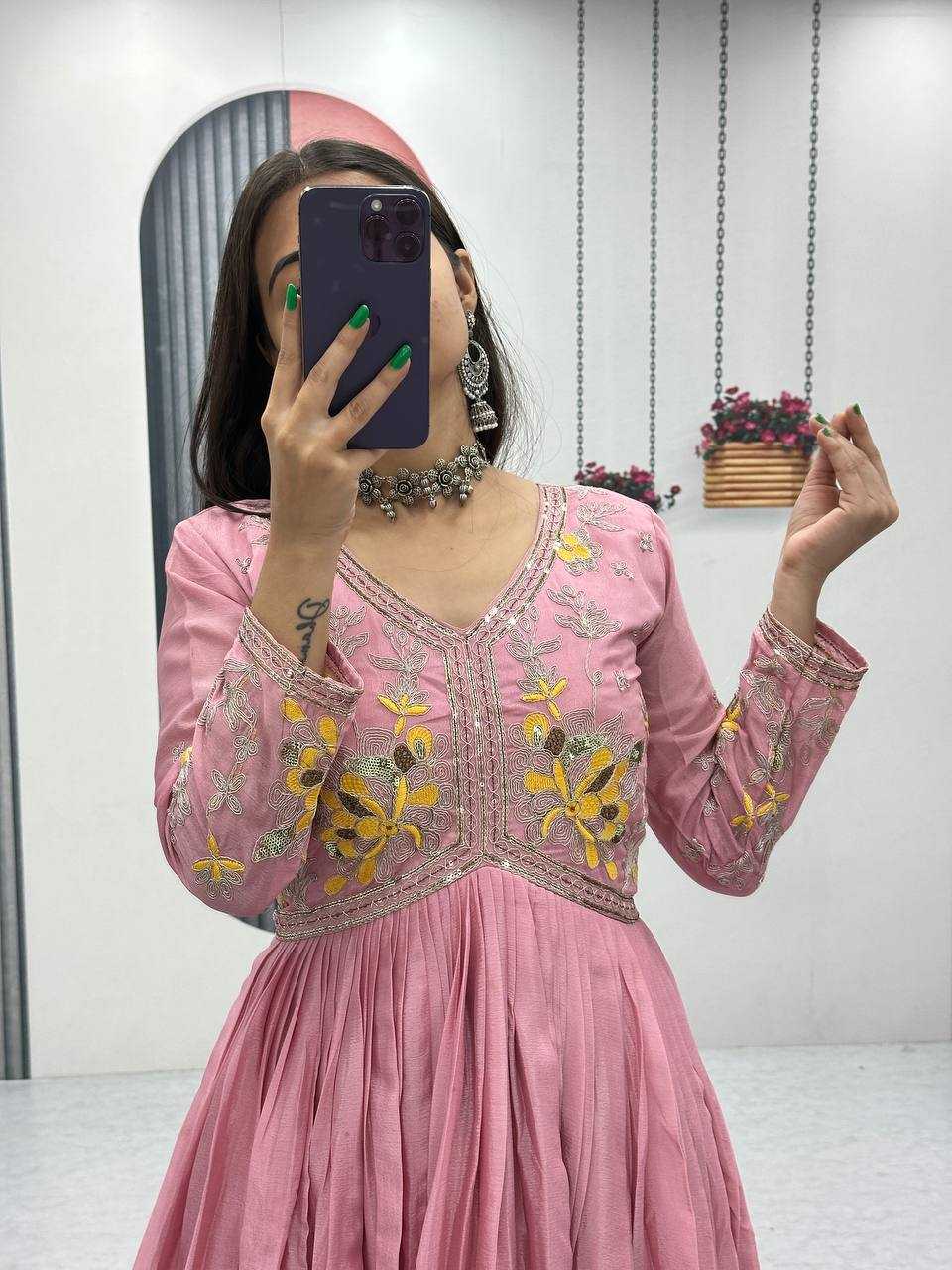 Ynf Chinon KESH496 542 Gowns Festive Collections Wholesale Embroidery Gowns Party Wear Gowns Fit And Flare Gowns Manufacturer- Kapda Export