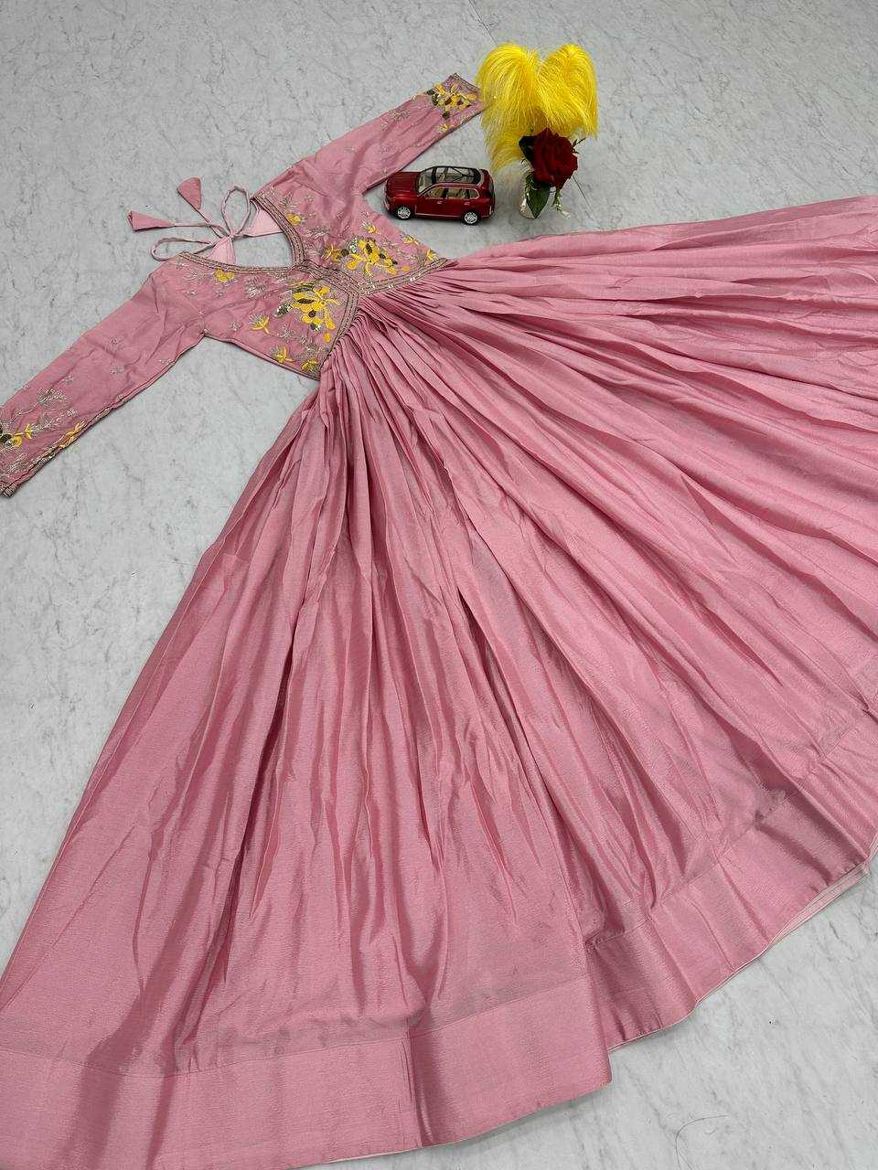 Ynf Chinon KESH496 542 Gowns Festive Collections Wholesale Embroidery Gowns Party Wear Gowns Fit And Flare Gowns Manufacturer- Kapda Export