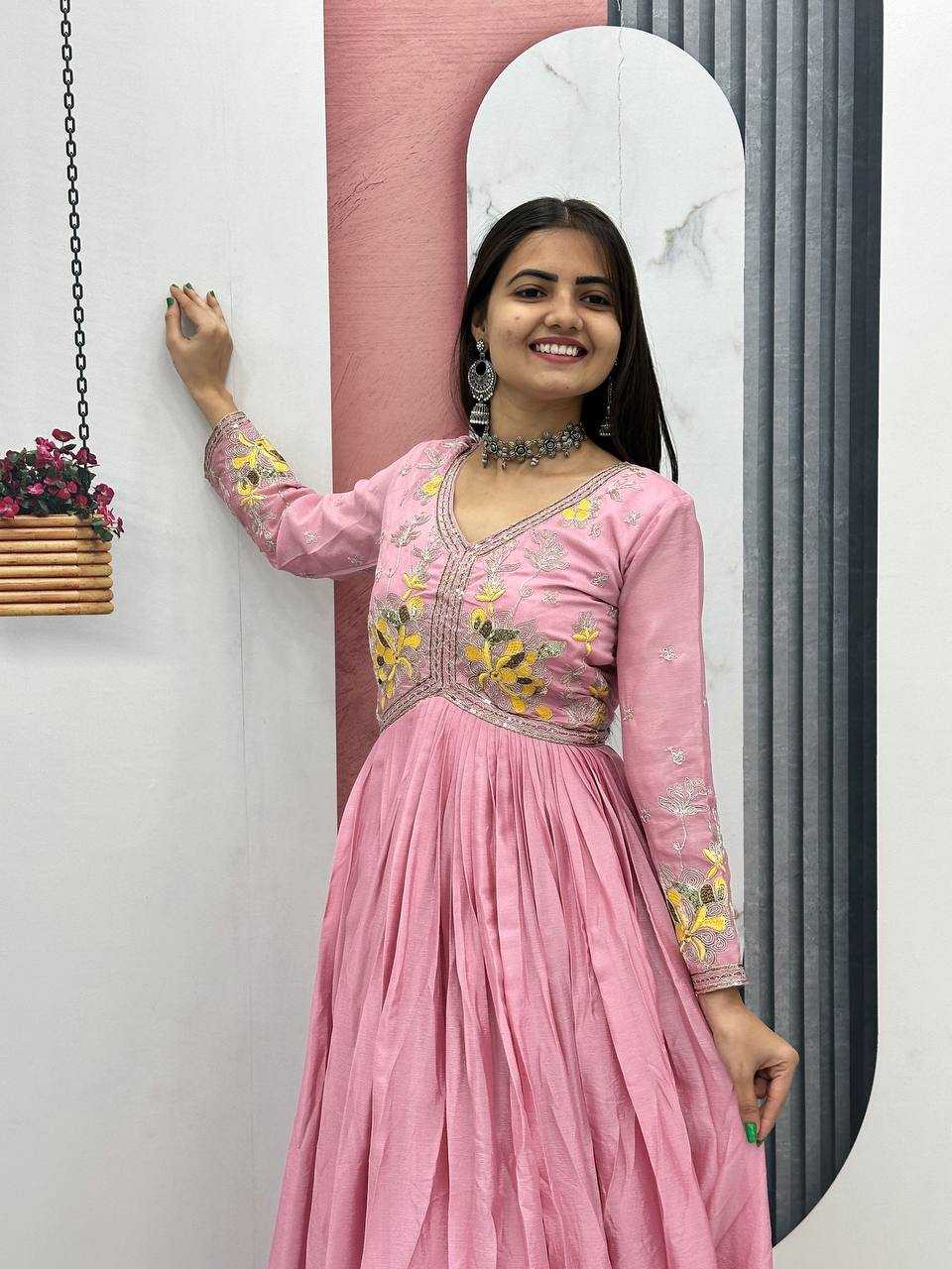 Ynf Chinon KESH496 542 Gowns Festive Collections Wholesale Embroidery Gowns Party Wear Gowns Fit And Flare Gowns Manufacturer- Kapda Export