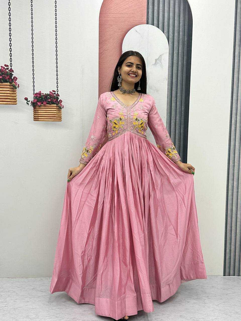 Ynf Chinon KESH496 542 Gowns Festive Collections Wholesale Embroidery Gowns Party Wear Gowns Fit And Flare Gowns Manufacturer- Kapda Export