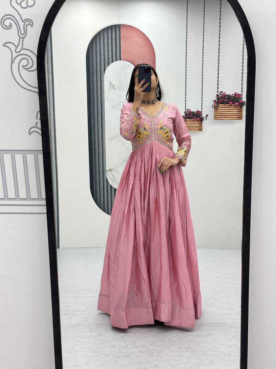 Ynf Chinon KESH496 542 Gowns Festive Collections Wholesale Embroidery Gowns Party Wear Gowns Fit And Flare Gowns Manufacturer- Kapda Export