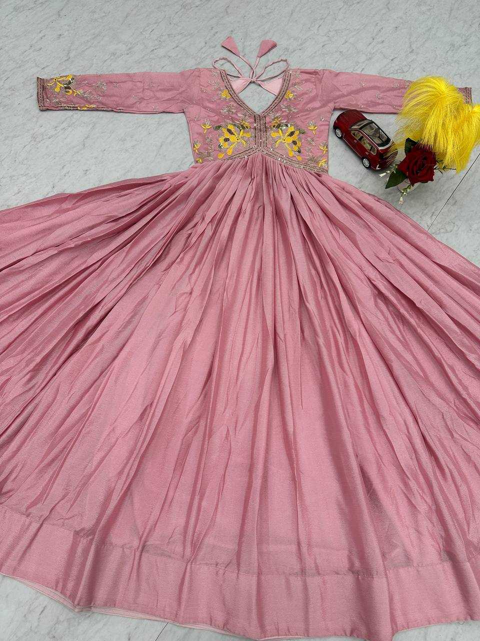 Ynf Chinon KESH496 542 Gowns Festive Collections Wholesale Embroidery Gowns Party Wear Gowns Fit And Flare Gowns Manufacturer- Kapda Export