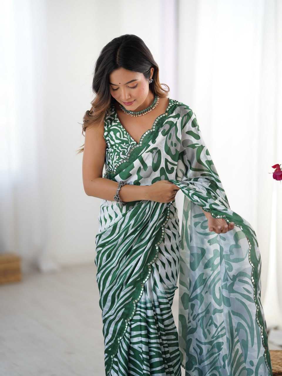 Ynf Chinon KESH595 85 Sarees Wholesale Printed Sarees Lace Border Sarees Heavy Sarees Manufacturer- Kapda Export