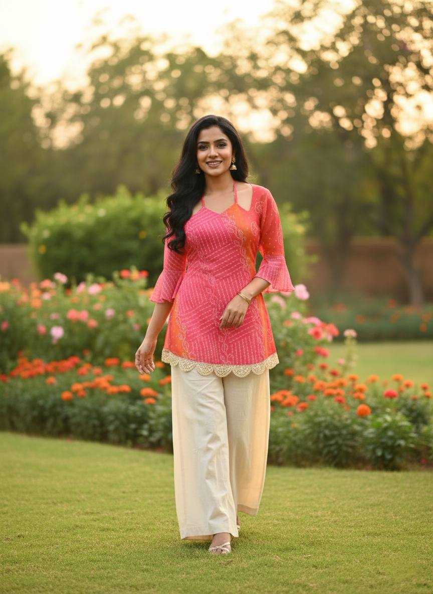 Ynf Faux Georgette KESH485 103 Kurti Festive Collections Wholesale Printed Kurtis Georgette Kurti Bandhani Kurtis Manufacturer- Kapda Export