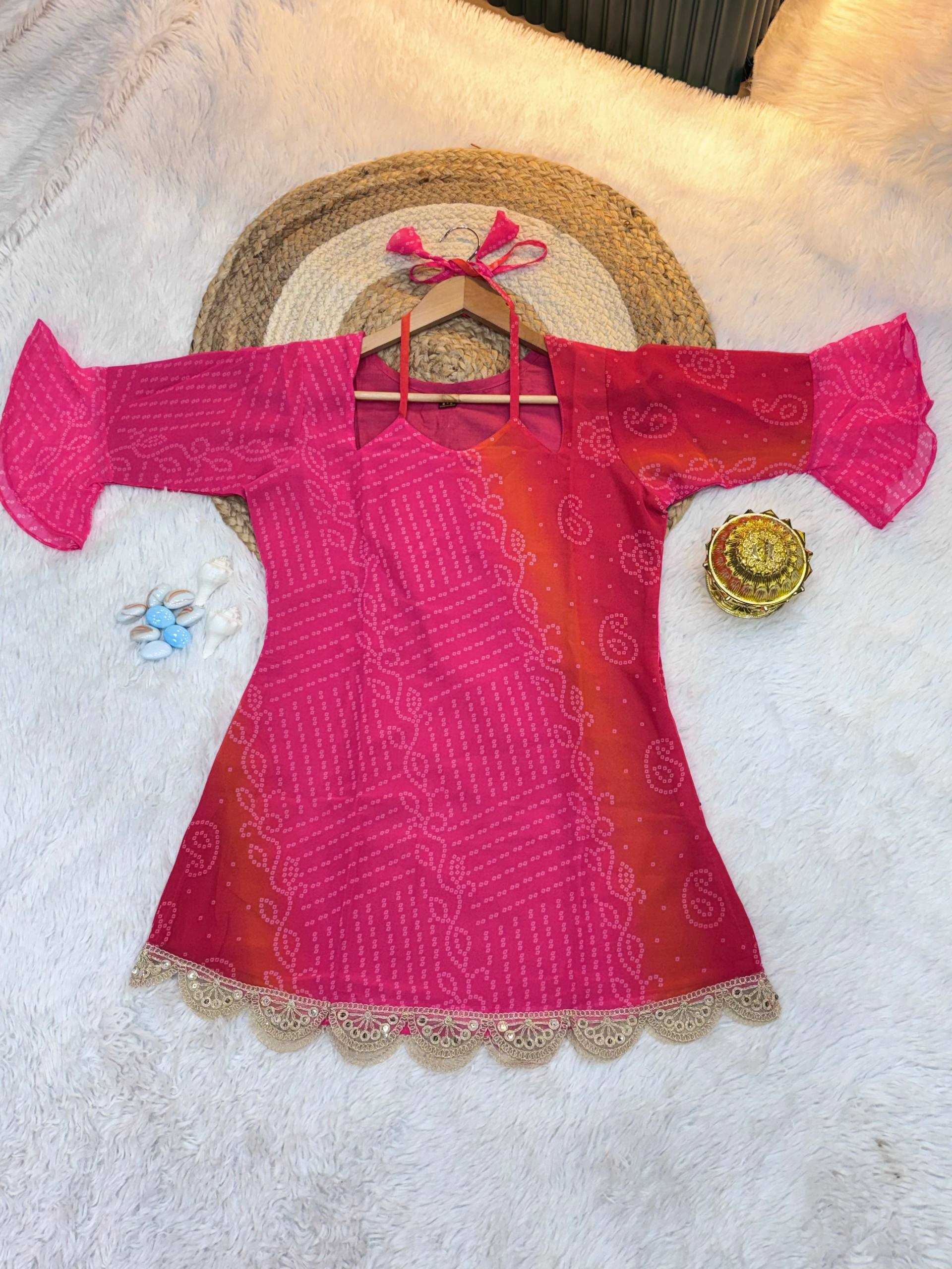 Ynf Faux Georgette KESH485 103 Kurti Festive Collections Wholesale Printed Kurtis Georgette Kurti Bandhani Kurtis Manufacturer- Kapda Export