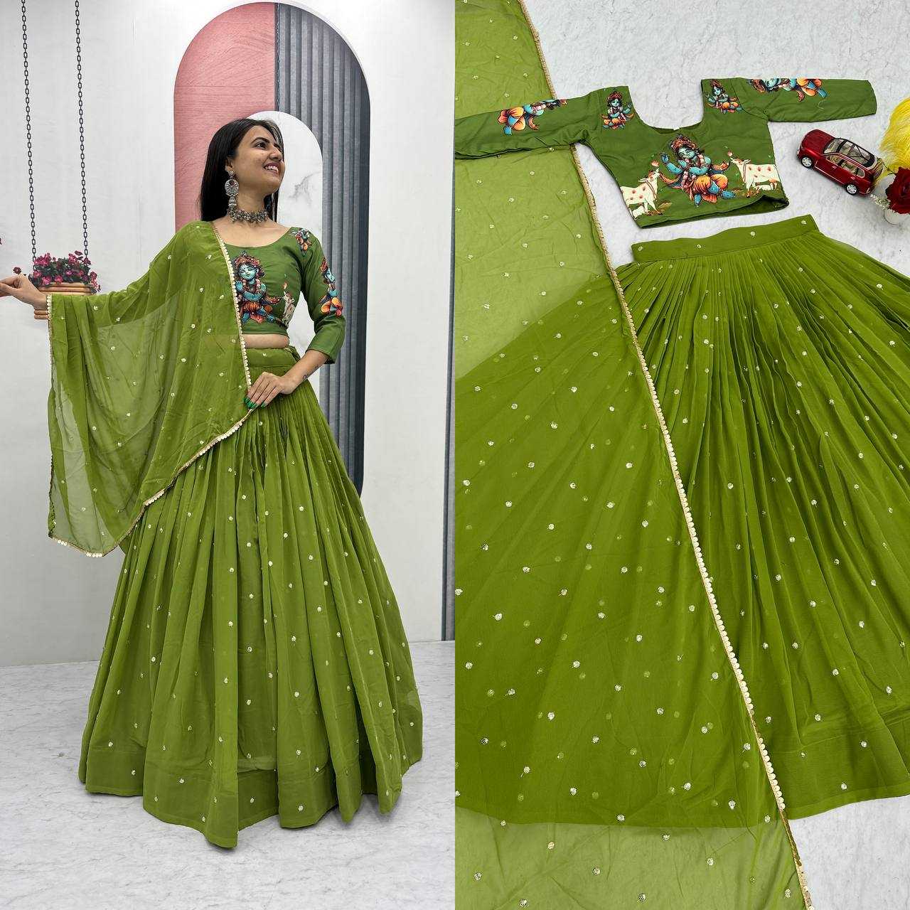 Ynf Faux Georgette KESH496 541 Lehengas Wholesale Kalamkari Lehenga Embroidered Lehenga Heavy Lehenga Manufacturer- Kapda Export