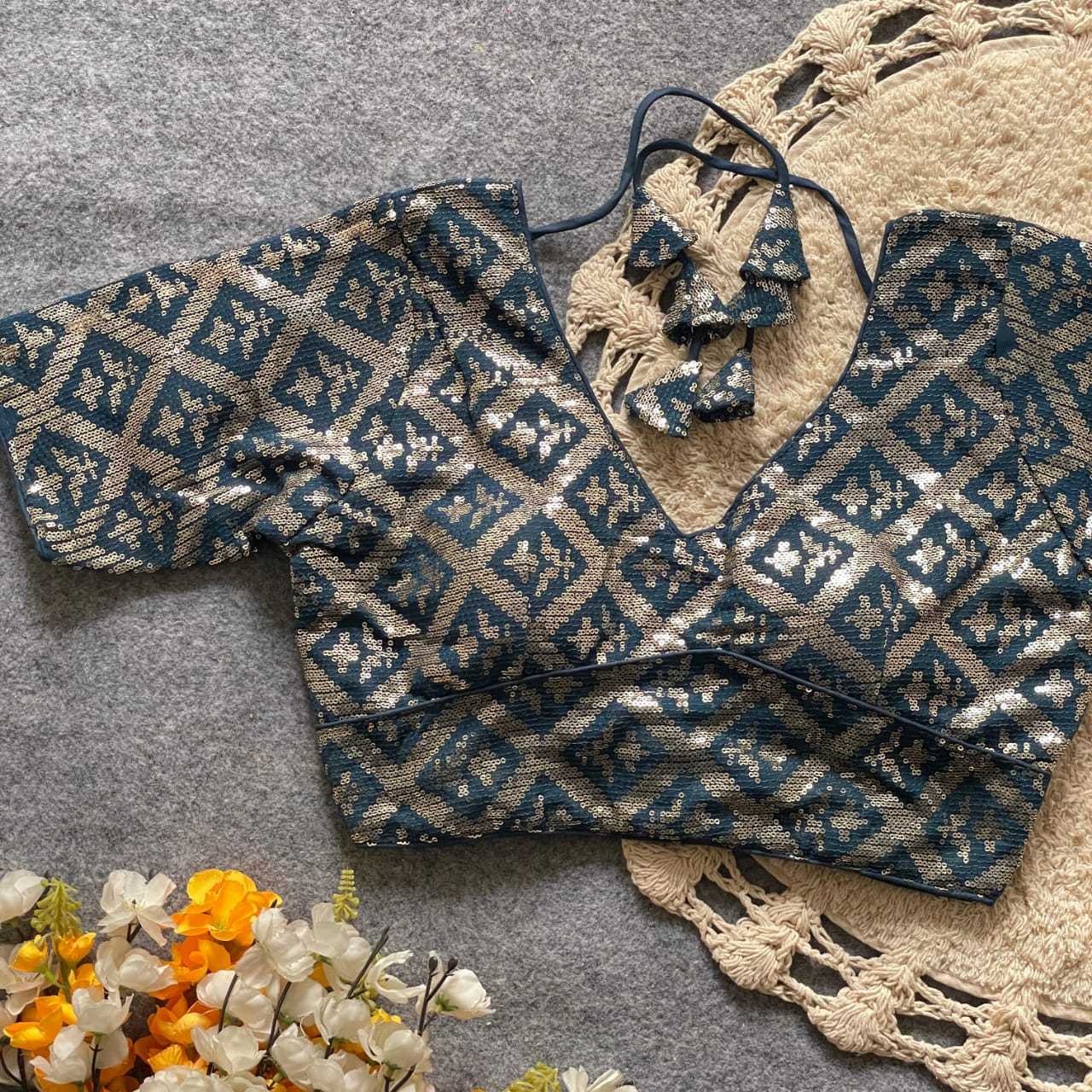 Ynf Georgette KESH411 REETU Readymade Blouses Wholesale Sequence Embroidery Blouse Embroidered Blouses Party Wear Blouse Manufacturer- Kapda Export