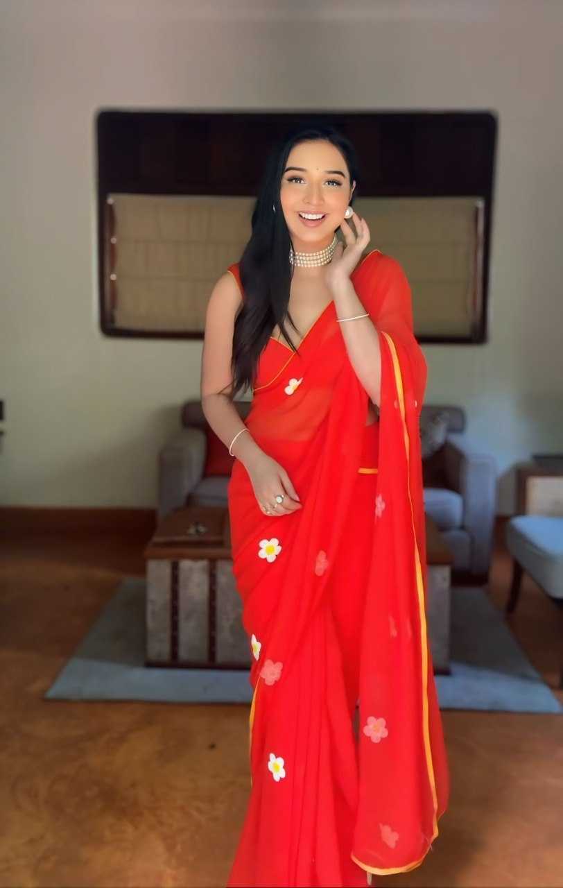 Ynf Georgette KESH606 312 Sarees Festive Collections Wholesale Party Wear Sarees Embroidered Sarees Red Sarees Manufacturer- Kapda Export