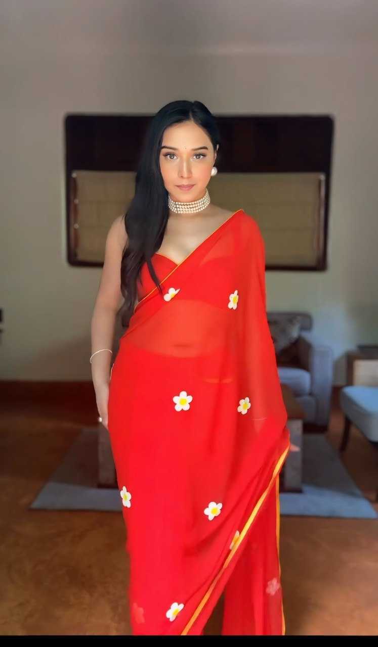 Ynf Georgette KESH606 312 Sarees Festive Collections Wholesale Party Wear Sarees Embroidered Sarees Red Sarees Manufacturer- Kapda Export