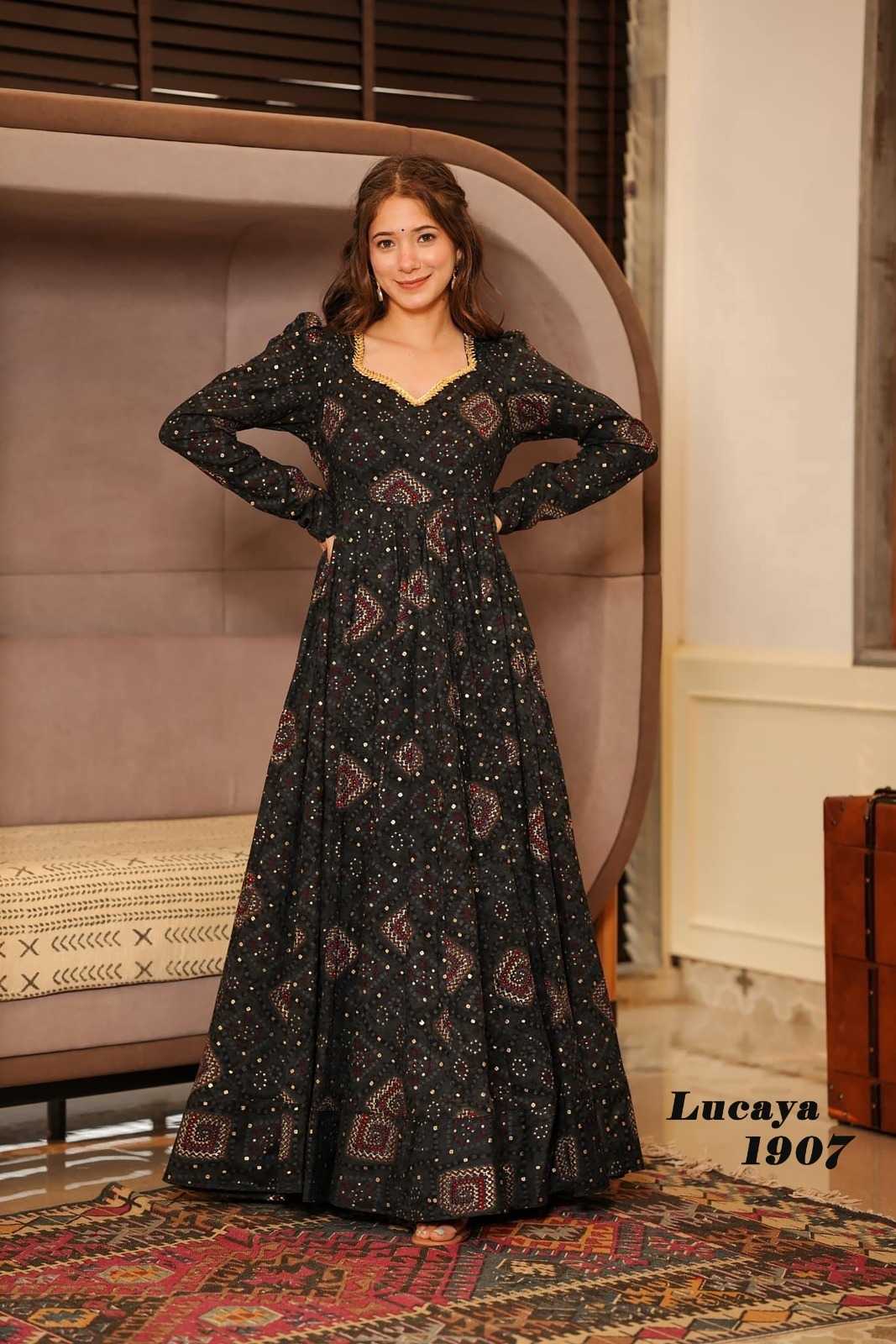 Ynf Heavy Rayon KESH530 LUCAYA VOL-19 1901 Gowns Wholesale Fancy Gowns Full Sleeve Gowns Lehenga Style Gown Manufacturer- Kapda Export