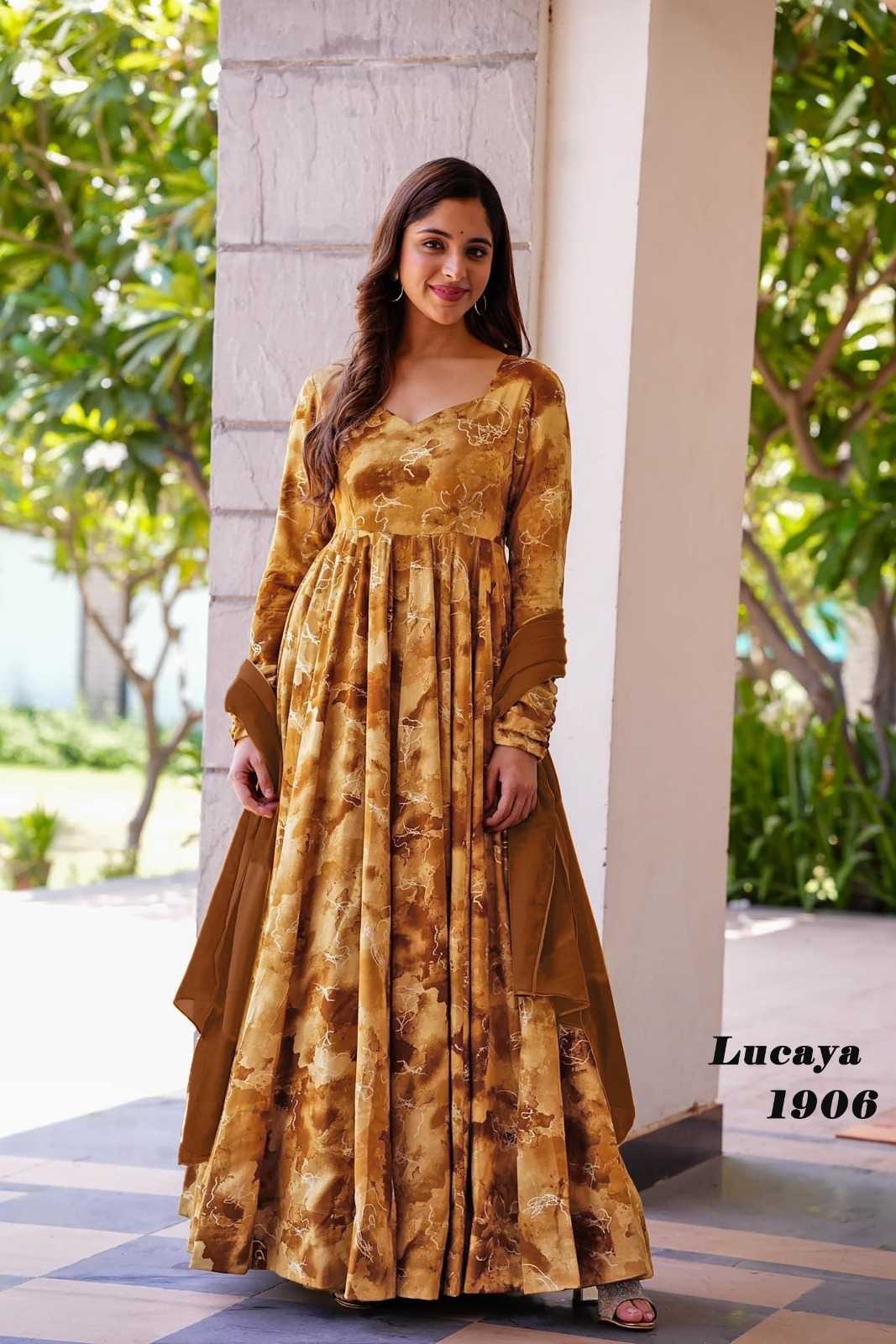 Ynf Heavy Rayon KESH530 LUCAYA VOL-19 1901 Gowns Wholesale Fancy Gowns Full Sleeve Gowns Lehenga Style Gown Manufacturer- Kapda Export
