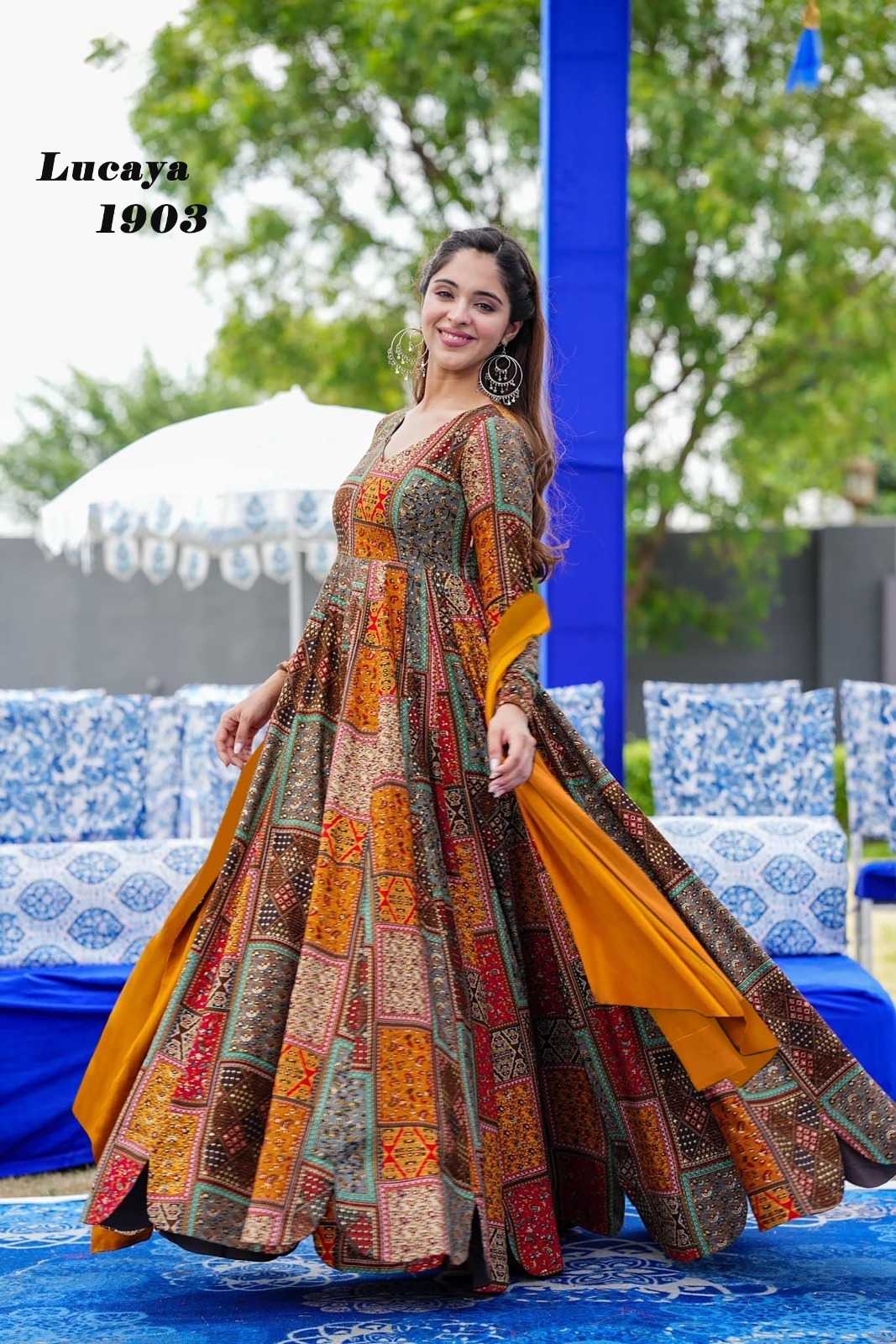 Ynf Heavy Rayon KESH530 LUCAYA VOL-19 1901 Gowns Wholesale Fancy Gowns Full Sleeve Gowns Lehenga Style Gown Manufacturer- Kapda Export