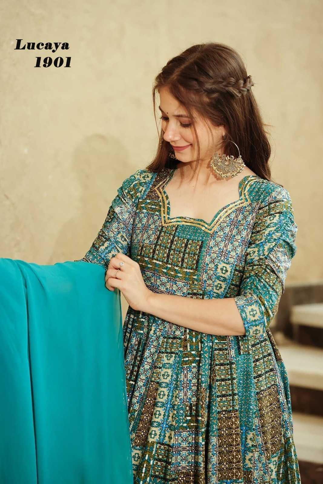 Ynf Heavy Rayon KESH530 LUCAYA VOL-19 1901 Gowns Wholesale Fancy Gowns Full Sleeve Gowns Lehenga Style Gown Manufacturer- Kapda Export