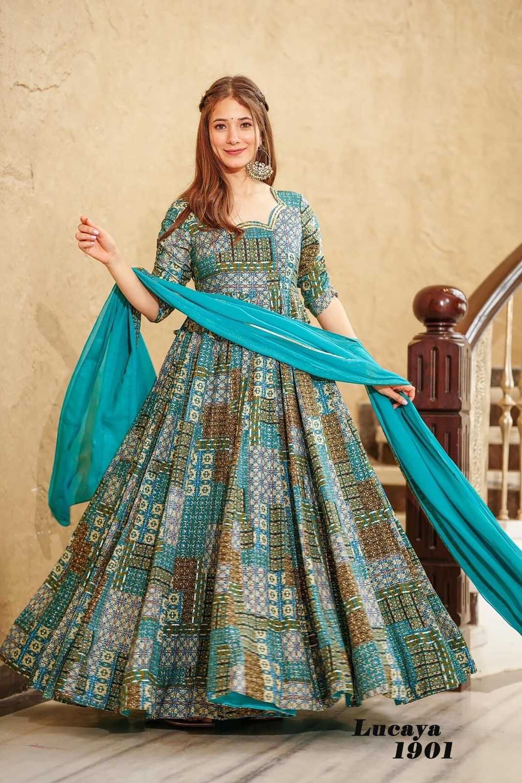 Ynf Heavy Rayon KESH530 LUCAYA VOL-19 1901 Gowns Wholesale Fancy Gowns Full Sleeve Gowns Lehenga Style Gown Manufacturer- Kapda Export