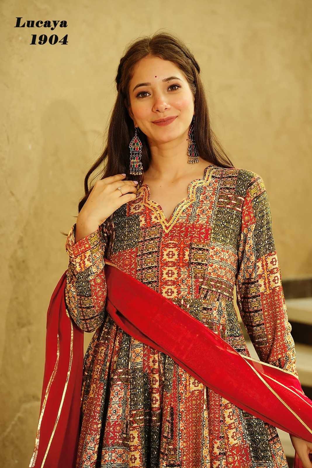 Ynf Heavy Rayon KESH530 LUCAYA VOL-19 1901 Gowns Wholesale Fancy Gowns Full Sleeve Gowns Lehenga Style Gown Manufacturer- Kapda Export