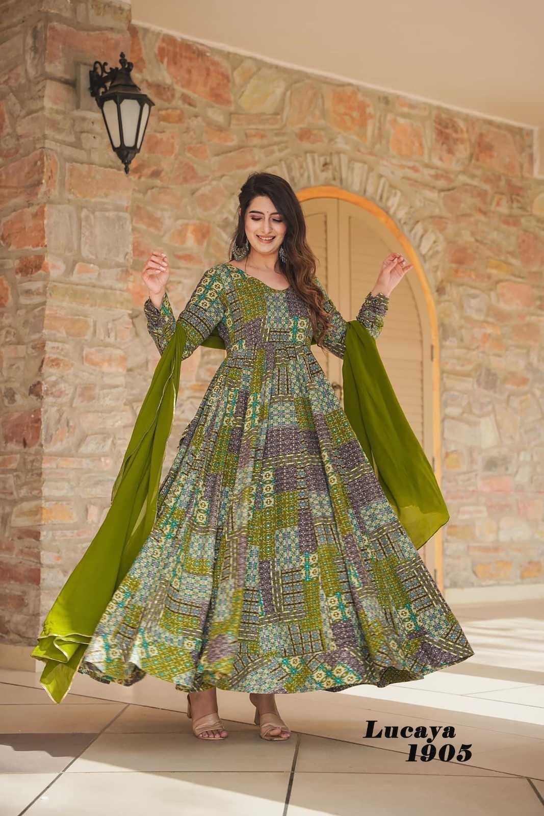 Ynf Heavy Rayon KESH530 LUCAYA VOL-19 1901 Gowns Wholesale Fancy Gowns Full Sleeve Gowns Lehenga Style Gown Manufacturer- Kapda Export