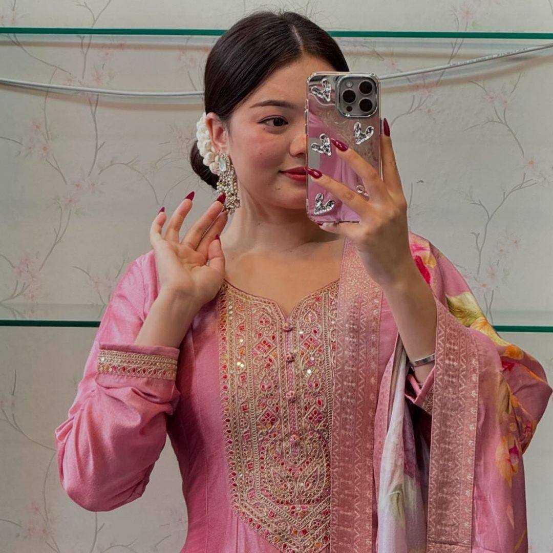 Ynf Heavy Roman Silk KESH501 NISHA Gowns Wholesale Embroidery Gowns Designer Gowns Lightweight Gowns Manufacturer- Kapda Export