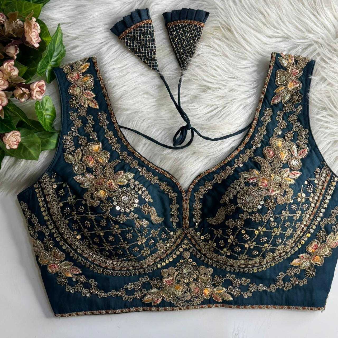 Ynf Heavy Roman Silk KESH530 RAINBOW Readymade Blouses Wholesale Sequence Embroidery Blouse Designer Blouse Embroidered Blouses Manufacturer- Kapda Export