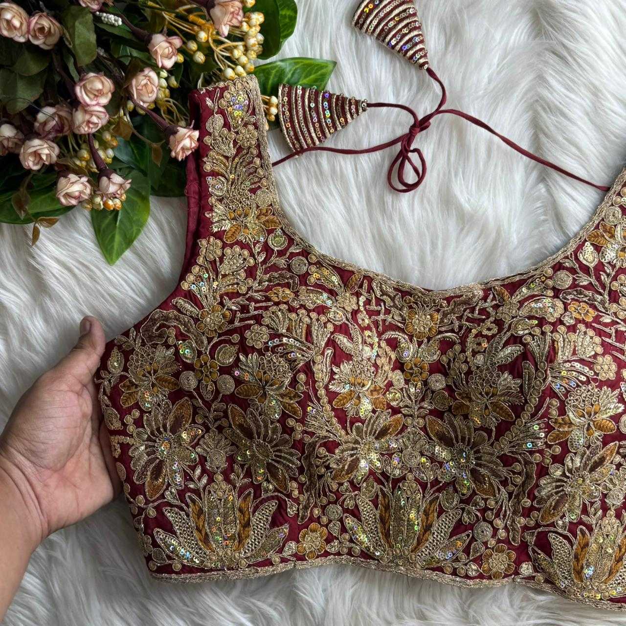 Ynf Heavy Roman Silk KESH530 Roman Readymade Blouses Wholesale Blouse Sequence Embroidery Blouse Designer Blouse Manufacturer- Kapda Export