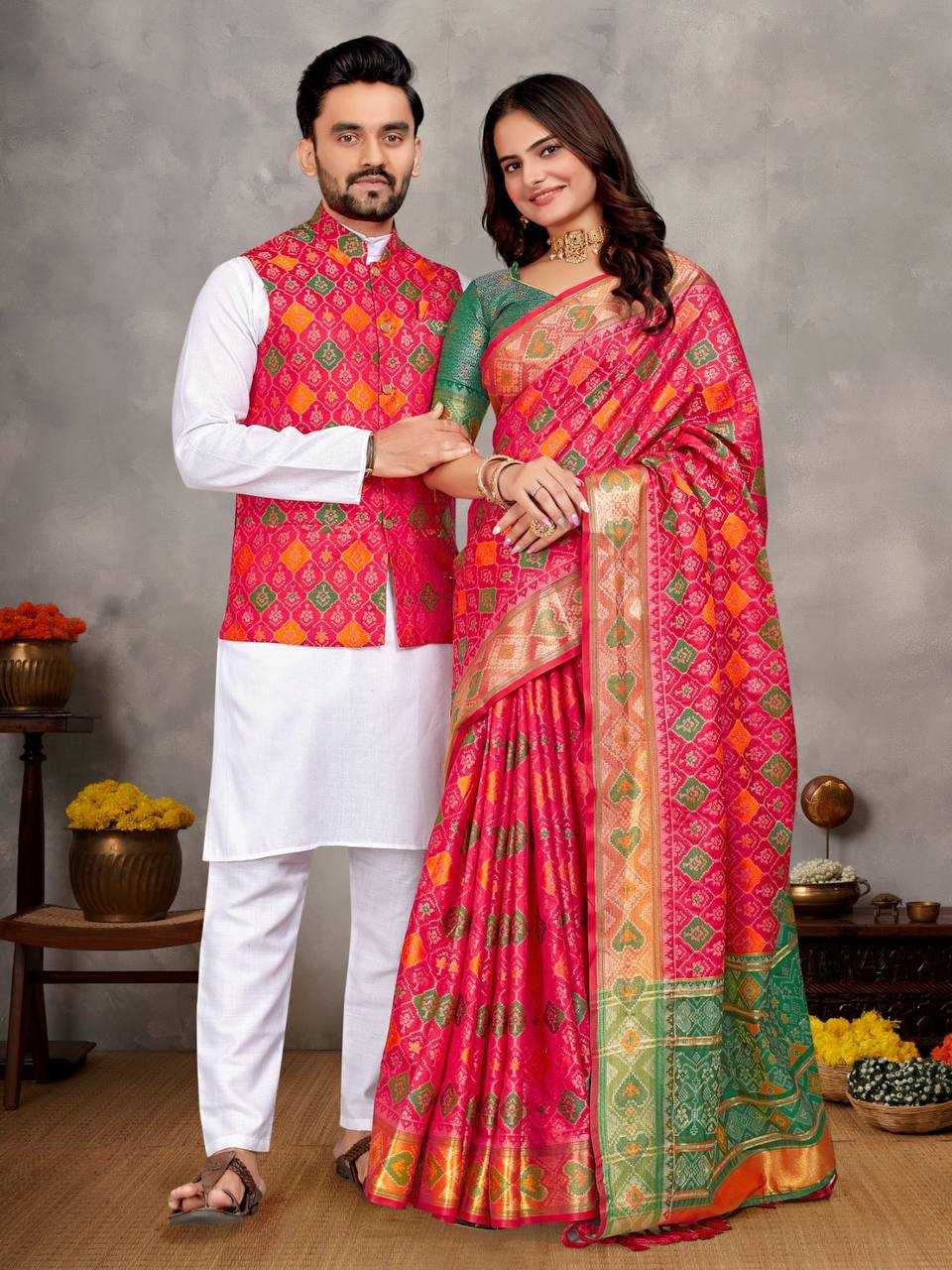 Ynf Jacquard KESH620 MOH-MAYA-1 Couple Wear Festive Collections Wholesale Couple Kurta Pajama and Saree Sets Party Wear Couple Ethnic Collection Manufacturer- Kapda Export