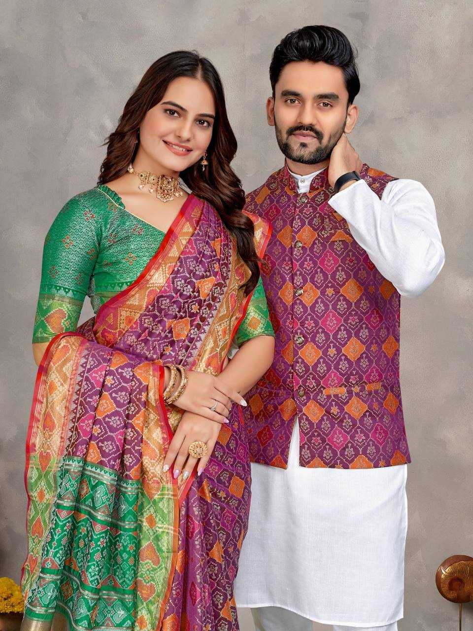 Ynf Jacquard KESH620 MOH-MAYA-1 Couple Wear Festive Collections Wholesale Couple Kurta Pajama and Saree Sets Party Wear Couple Ethnic Collection Manufacturer- Kapda Export