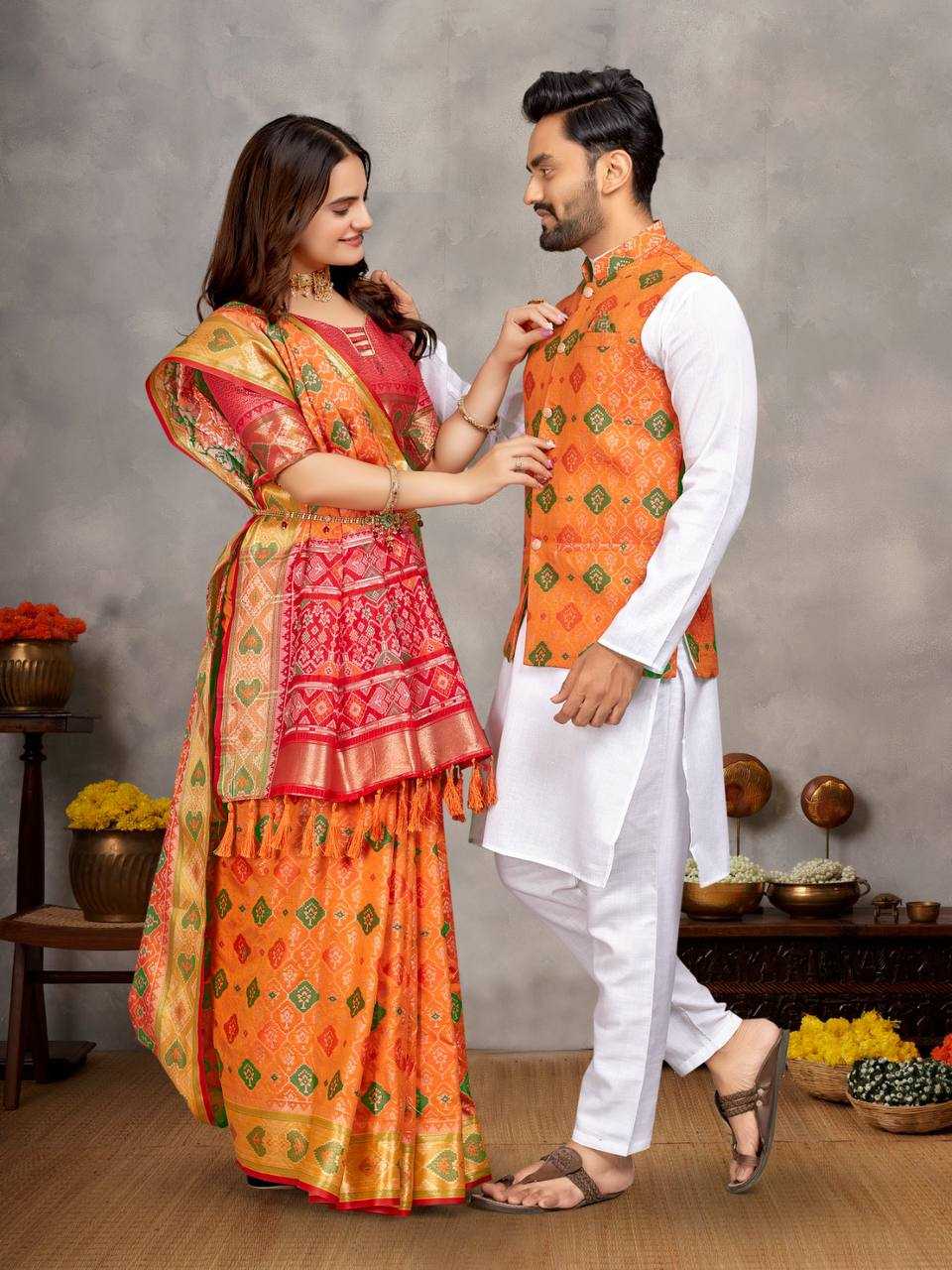 Ynf Jacquard KESH620 MOH-MAYA-1 Couple Wear Festive Collections Wholesale Couple Kurta Pajama and Saree Sets Party Wear Couple Ethnic Collection Manufacturer- Kapda Export