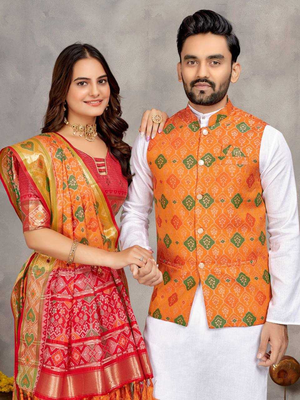Ynf Jacquard KESH620 MOH-MAYA-1 Couple Wear Festive Collections Wholesale Couple Kurta Pajama and Saree Sets Party Wear Couple Ethnic Collection Manufacturer- Kapda Export