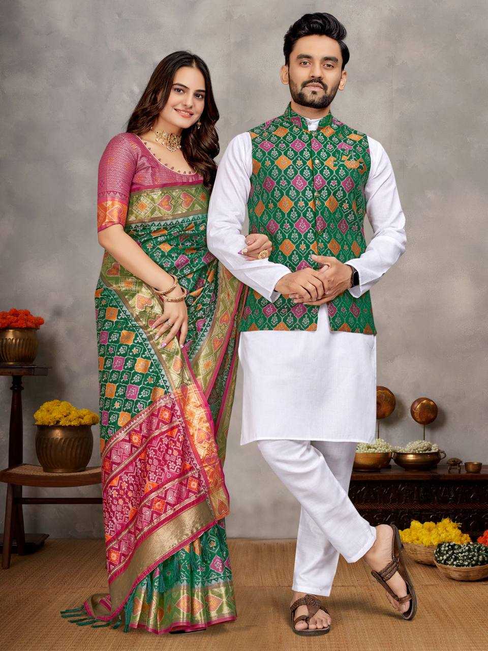 Ynf Jacquard KESH620 MOH-MAYA-1 Couple Wear Festive Collections Wholesale Couple Kurta Pajama and Saree Sets Party Wear Couple Ethnic Collection Manufacturer- Kapda Export