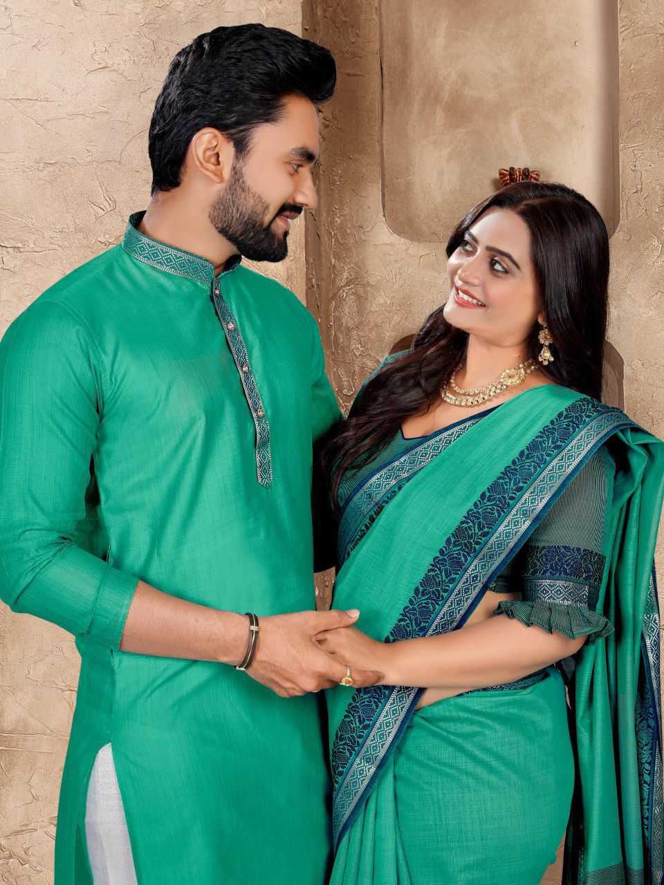 Ynf Linen KESH530 M-1 Couple Wear Wholesale Couple Kurta Pajama and Saree Sets Manufacturer- Kapda Export