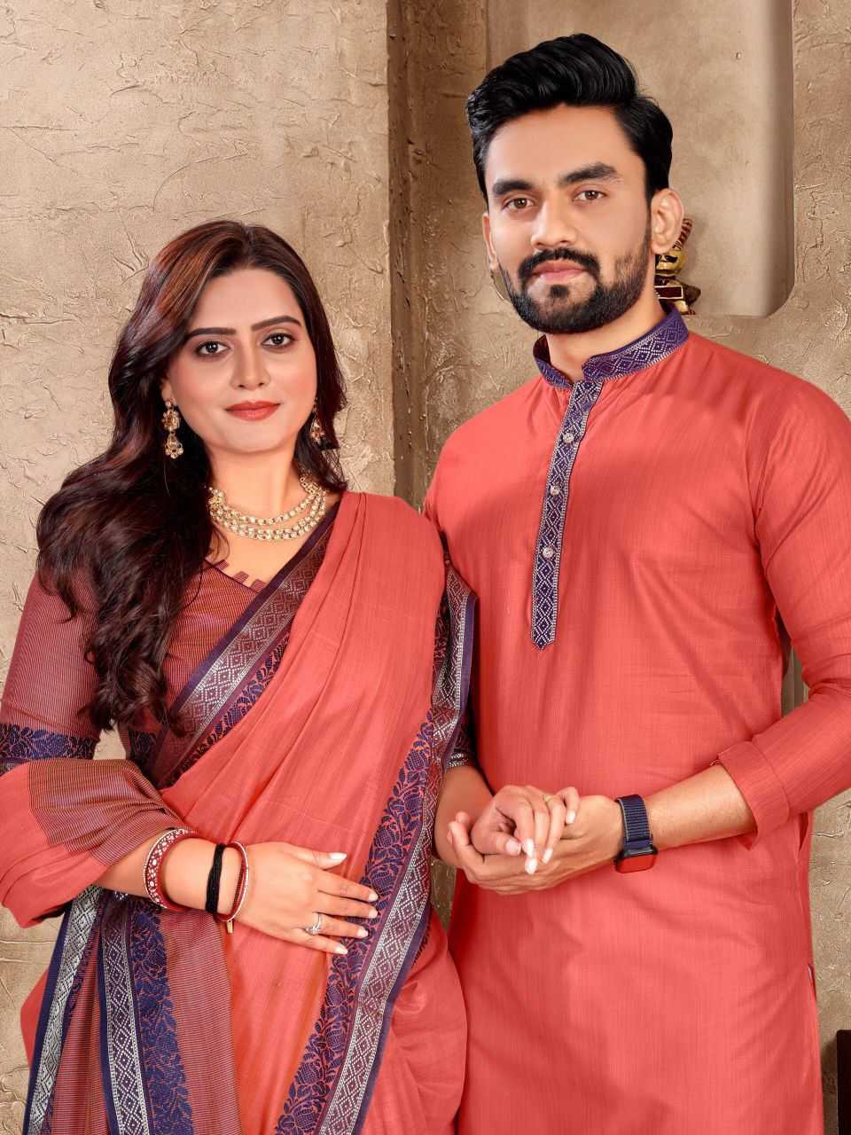 Ynf Linen KESH530 M-1 Couple Wear Wholesale Couple Kurta Pajama and Saree Sets Manufacturer- Kapda Export