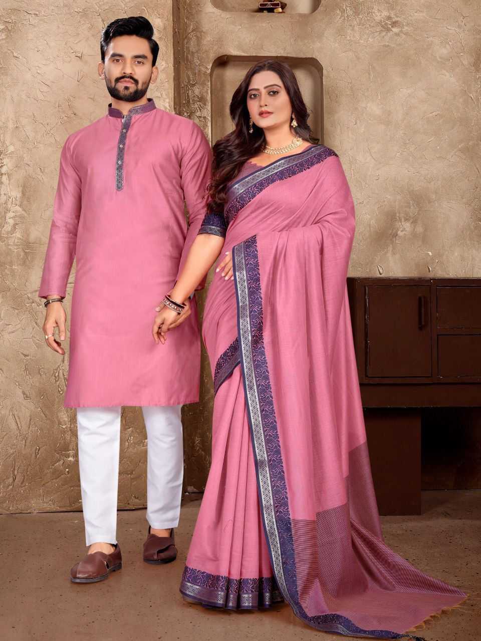 Ynf Linen KESH530 M-1 Couple Wear Wholesale Couple Kurta Pajama and Saree Sets Manufacturer- Kapda Export