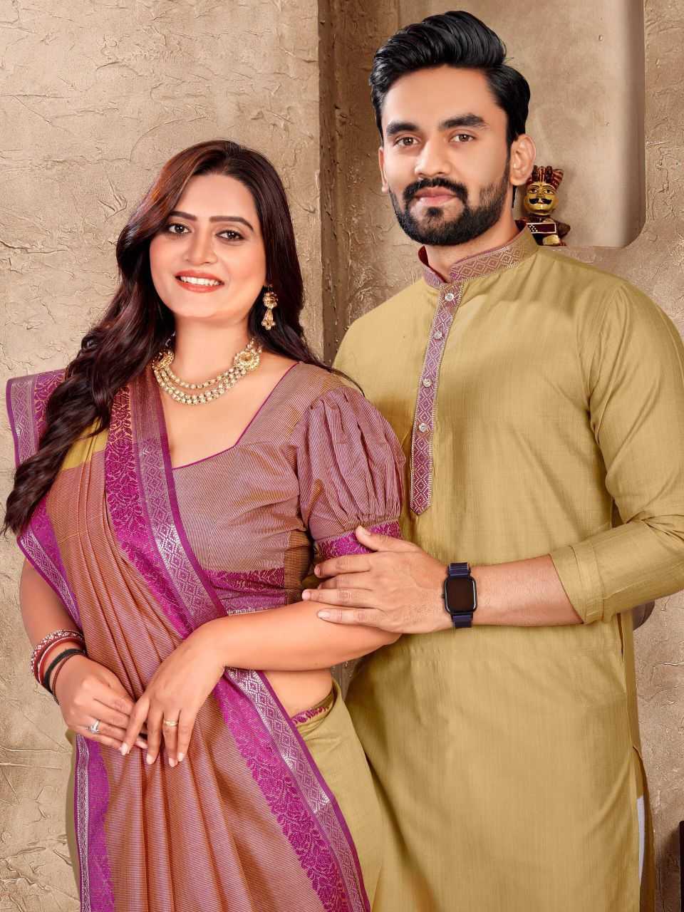Ynf Linen KESH530 M-1 Couple Wear Wholesale Couple Kurta Pajama and Saree Sets Manufacturer- Kapda Export