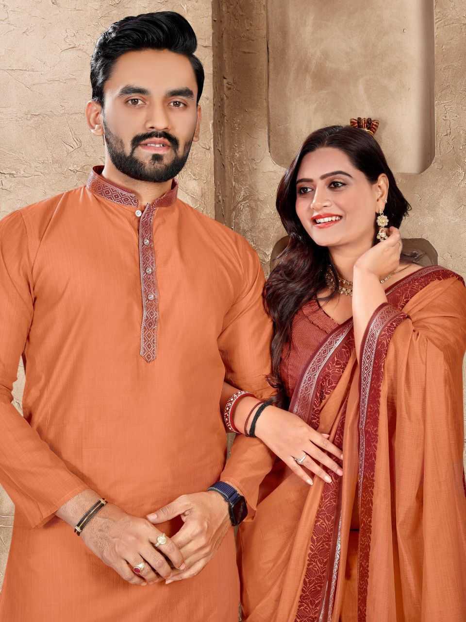 Ynf Linen KESH530 M-1 Couple Wear Wholesale Couple Kurta Pajama and Saree Sets Manufacturer- Kapda Export