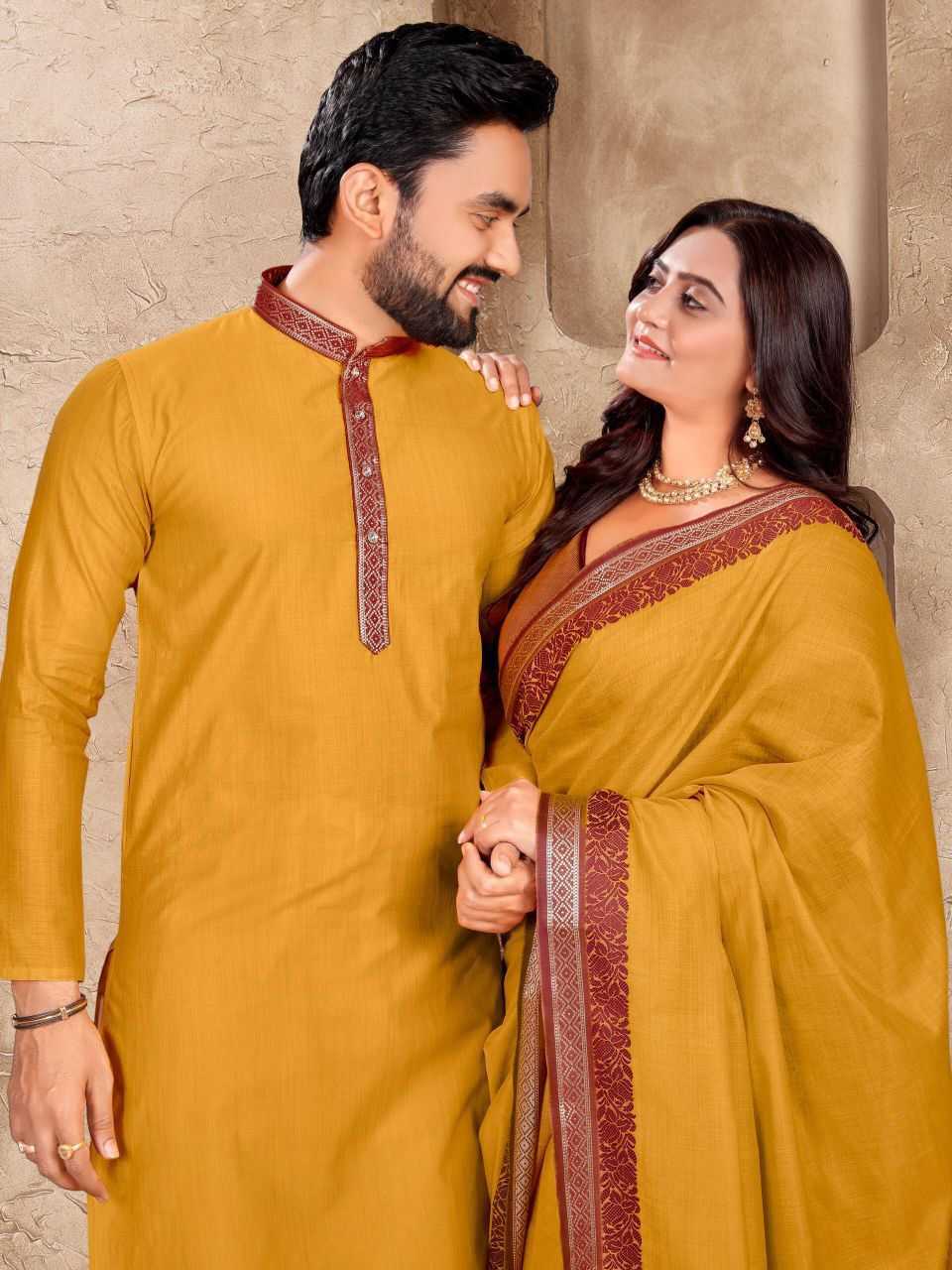 Ynf Linen KESH530 M-1 Couple Wear Wholesale Couple Kurta Pajama and Saree Sets Manufacturer- Kapda Export