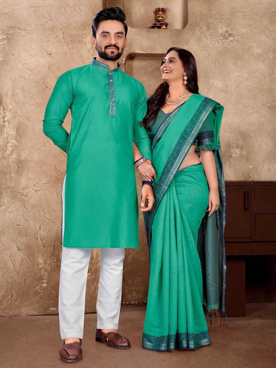 Ynf Linen KESH530 M-1 Couple Wear Wholesale Couple Kurta Pajama and Saree Sets Manufacturer- Kapda Export