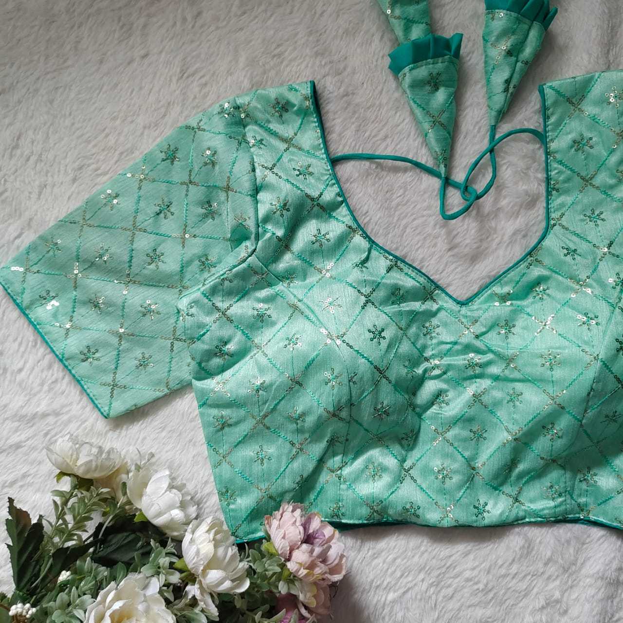 Ynf Mono Slub KESH411 Mono Readymade Blouses Wholesale Sequence Embroidery Blouse Embroidered Blouses Party Wear Blouse Manufacturer- Kapda Export