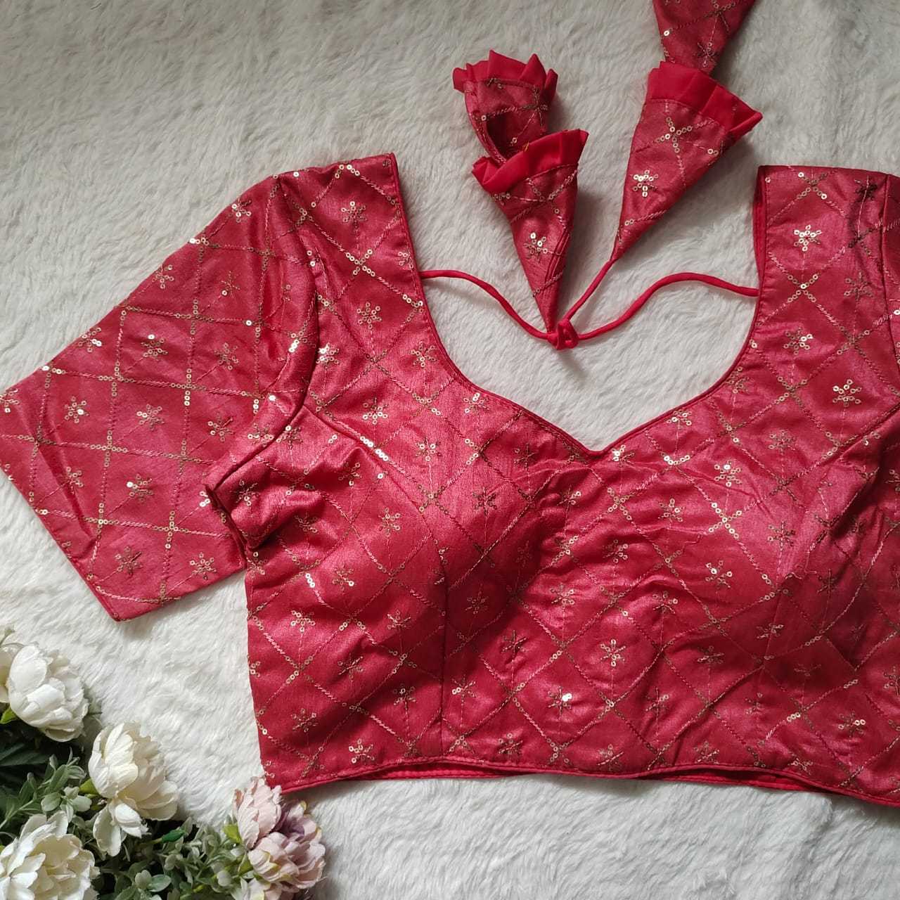 Ynf Mono Slub KESH411 Mono Readymade Blouses Wholesale Sequence Embroidery Blouse Embroidered Blouses Party Wear Blouse Manufacturer- Kapda Export