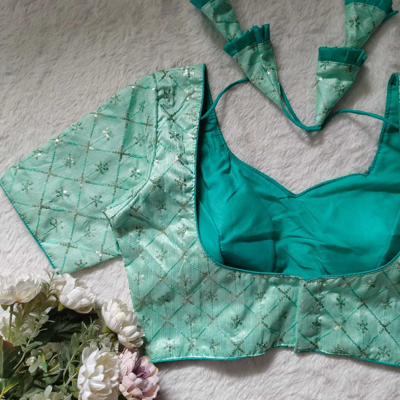 Ynf Mono Slub KESH411 Mono Readymade Blouses Wholesale Sequence Embroidery Blouse Embroidered Blouses Party Wear Blouse Manufacturer- Kapda Export