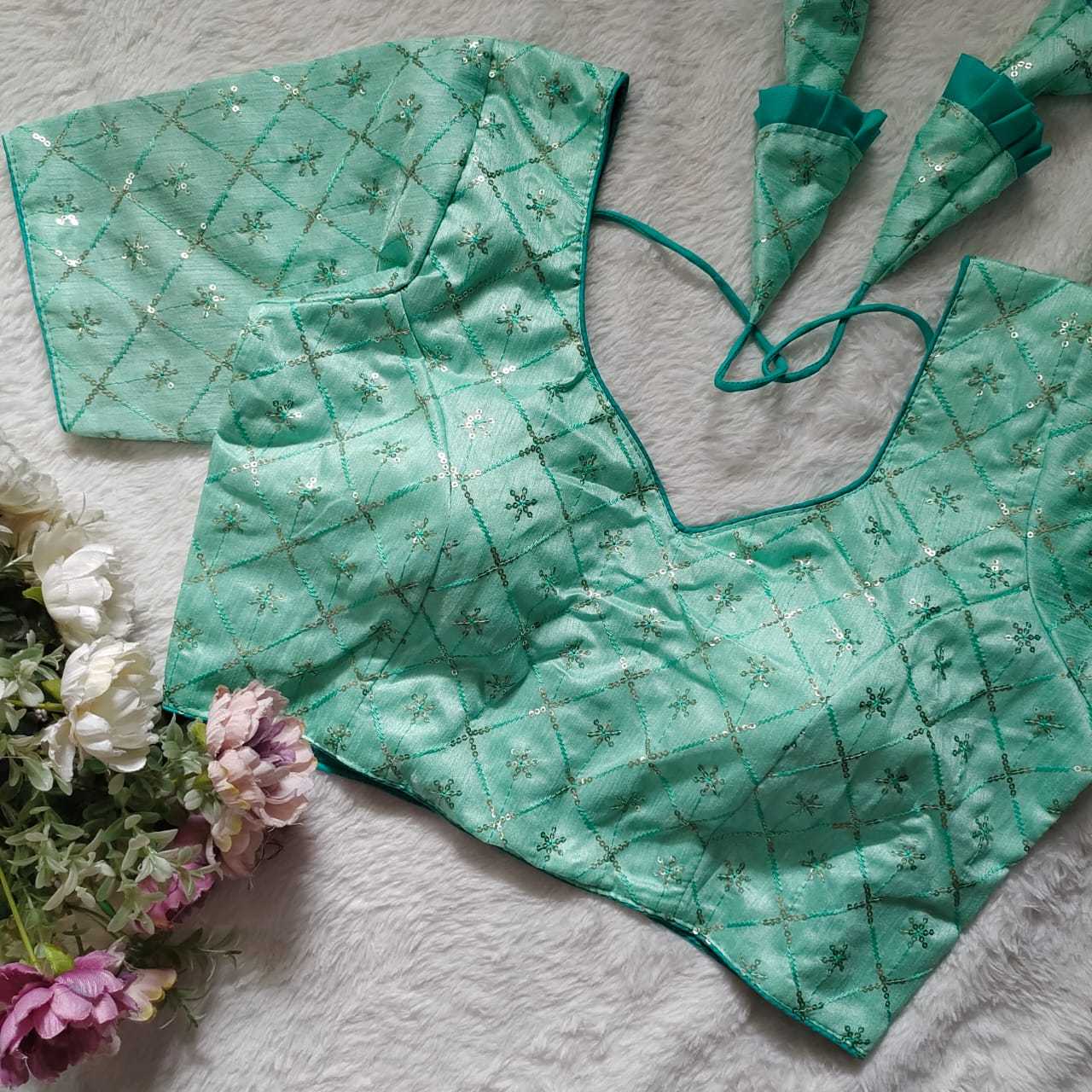 Ynf Mono Slub KESH411 Mono Readymade Blouses Wholesale Sequence Embroidery Blouse Embroidered Blouses Party Wear Blouse Manufacturer- Kapda Export