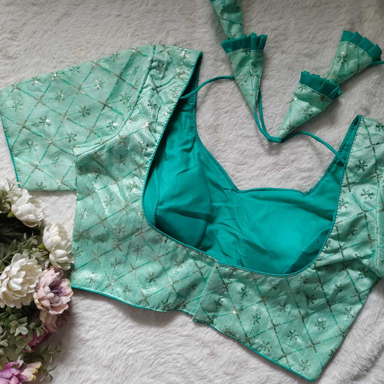 Ynf Mono Slub KESH411 Mono Readymade Blouses Wholesale Sequence Embroidery Blouse Embroidered Blouses Party Wear Blouse Manufacturer- Kapda Export