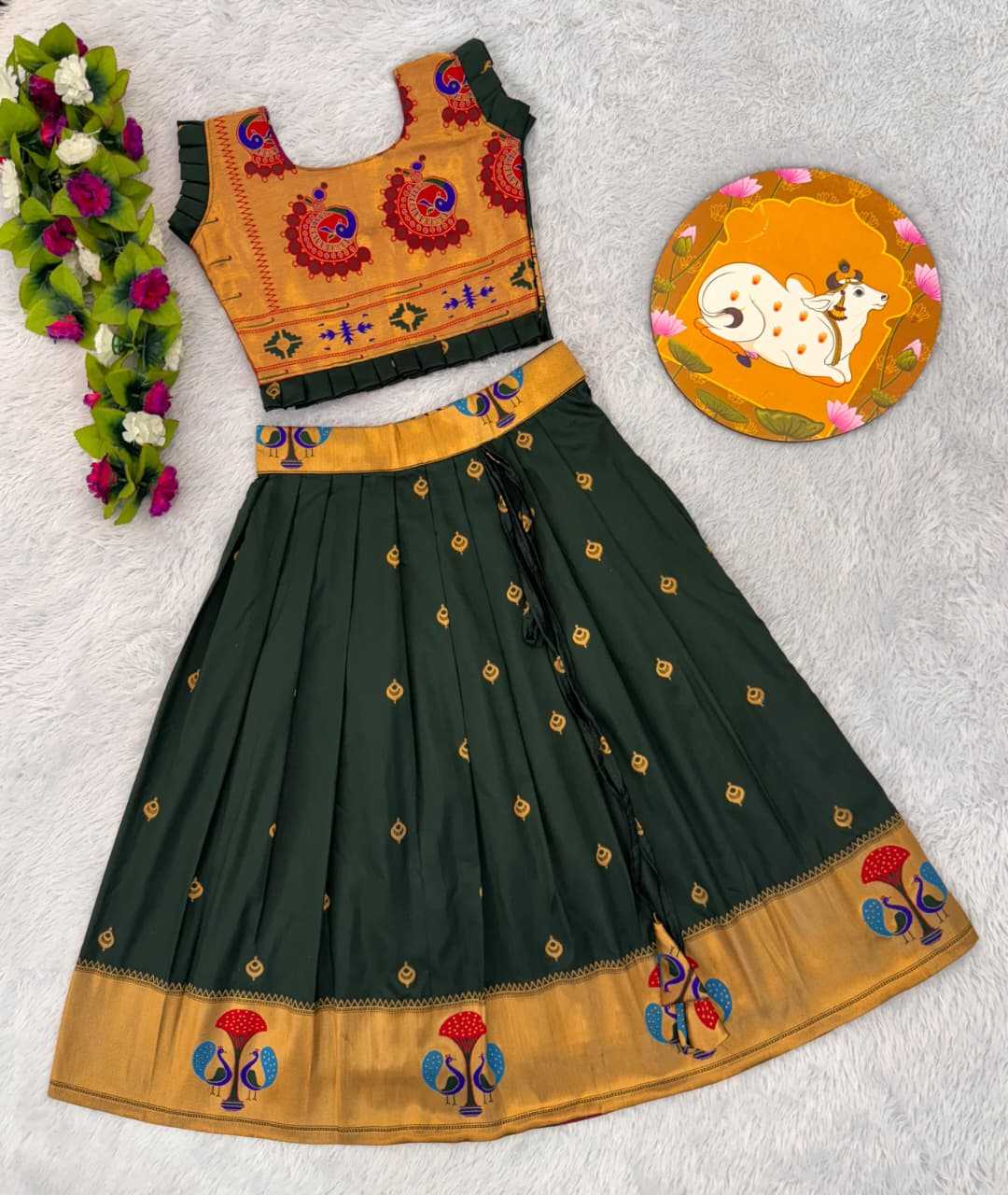 Ynf Paithani Silk RIN235 PAITHANI Kids Wear Wholesale Kids Lehenga Kids Traditional Outfits Kids Navratri Outfits Manufacturer- Kapda Export