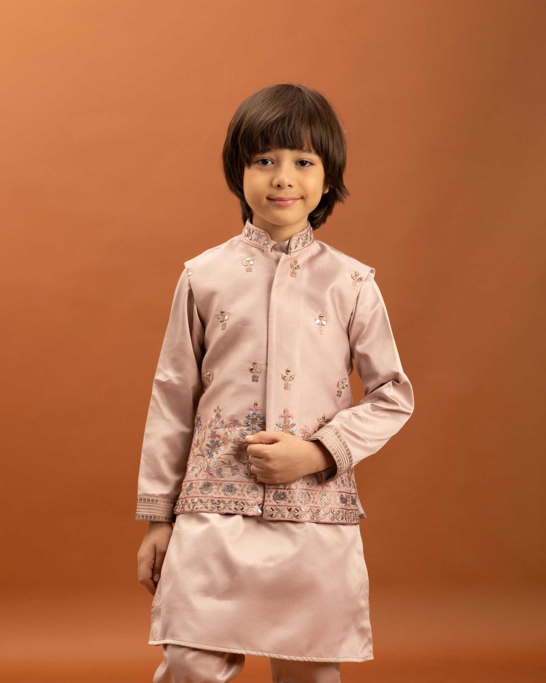 Ynf Satin RIN202 ETHNI KIDZ 91021 Kids Wear Wholesale Boys Kurta Pyjama Kids Kurta Pajama Baby Boy Kurta Set Manufacturer- Kapda Export